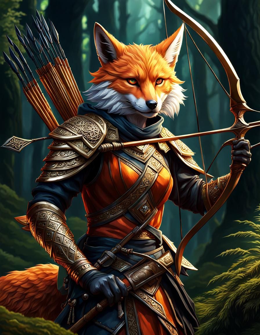 Detailed Kitsune Ranger in Forest Twilight