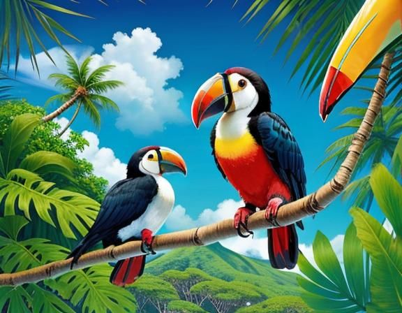 Tropical Island Paradise with Toucans