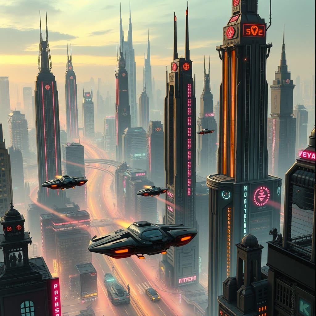 Neon Cityscape in Cyberpunk Style