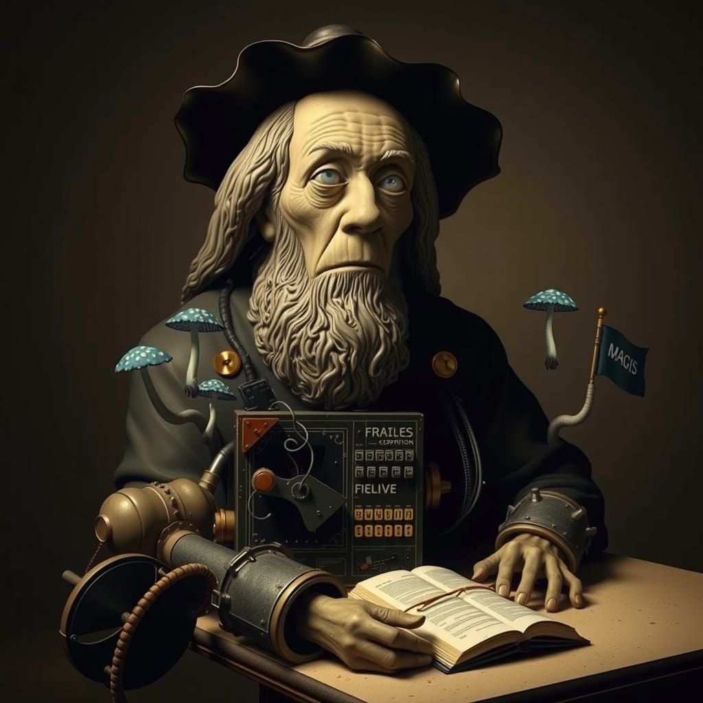 Renaissance Computer in Hyperreal Black and White