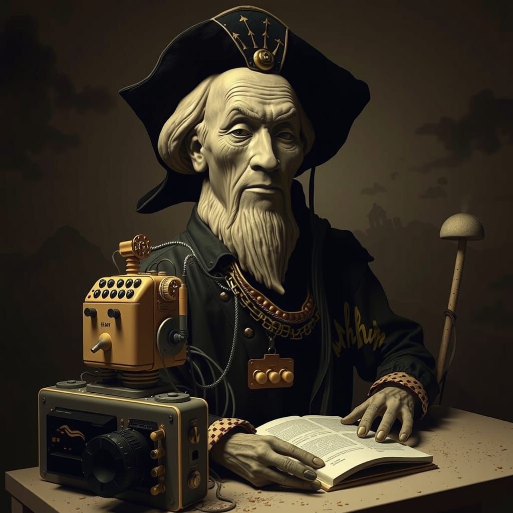 Renaissance Computer with Mushroom Decor, Hyperrealistic Ima...