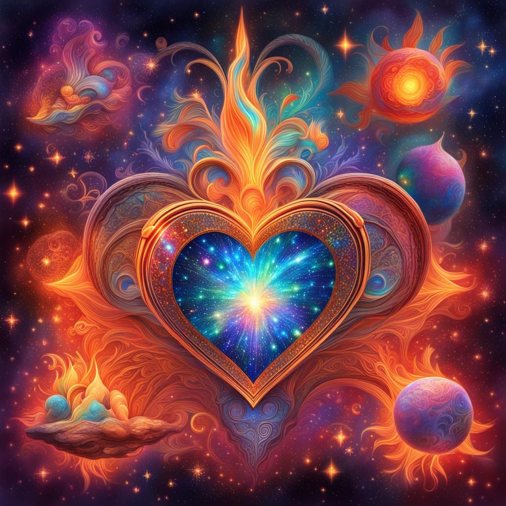 Hearts on Fire: Cosmic Holographic Illustration