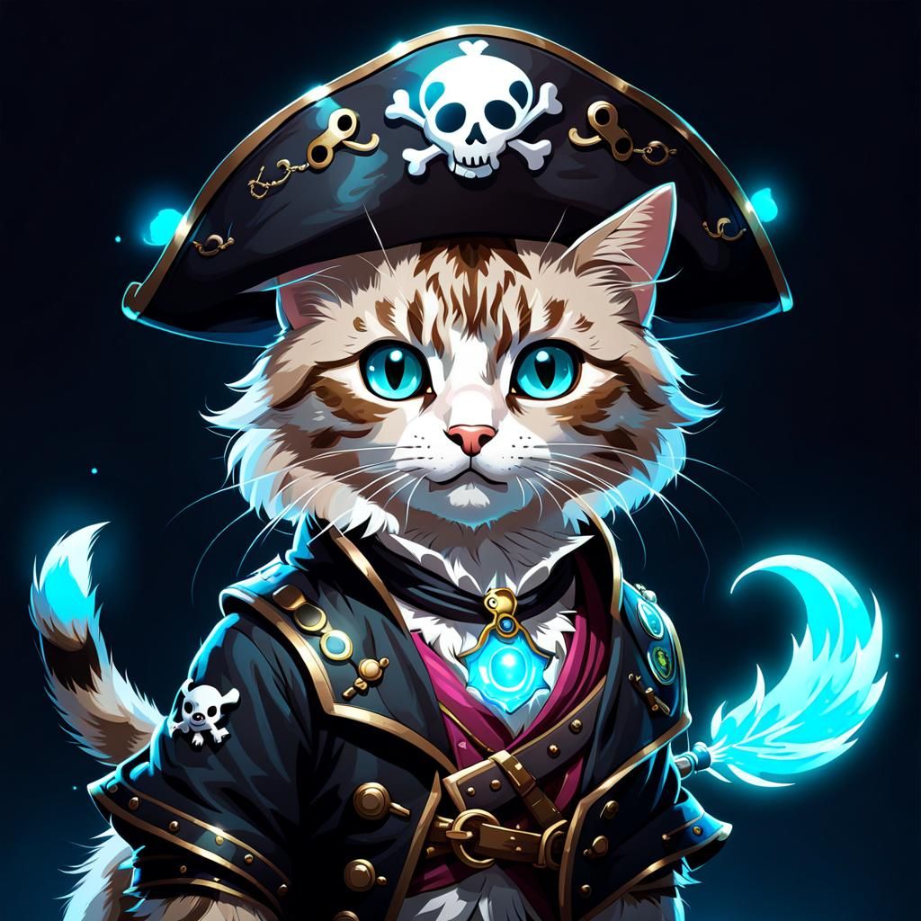Ethereal Bioluminescent AI Art: Pirate Cat