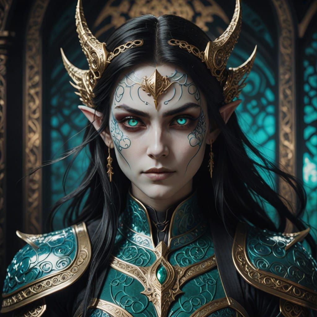 Ethereal Vampire-Elf Warrior in Cyberpunk Samurai Armor