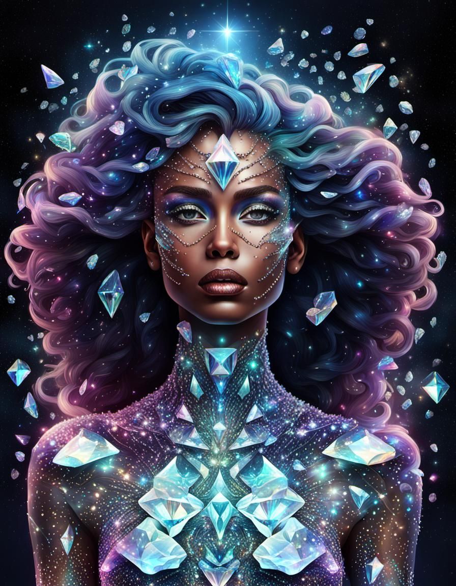 Diamond Woman with Falling Diamond Hair