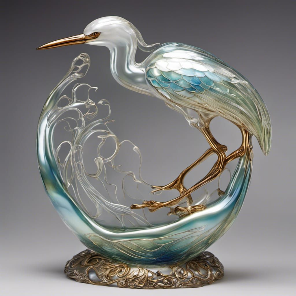 Iridescent Glass Egret in Victorian House