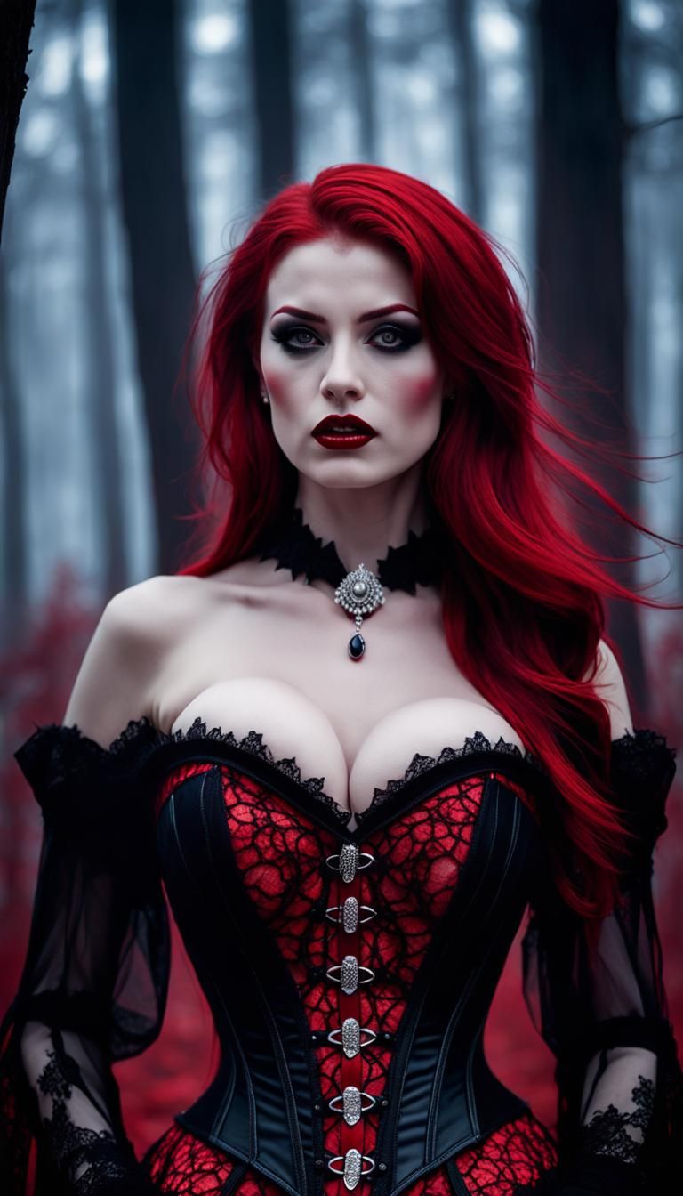 Redhead Vampire Portrait in Dark Forest