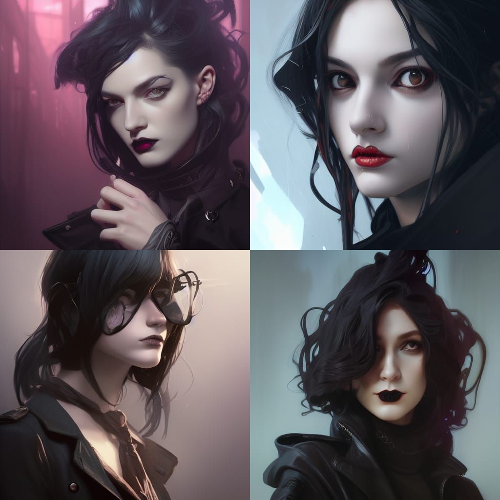 Goth Girl Portrait in Art Nouveau Style