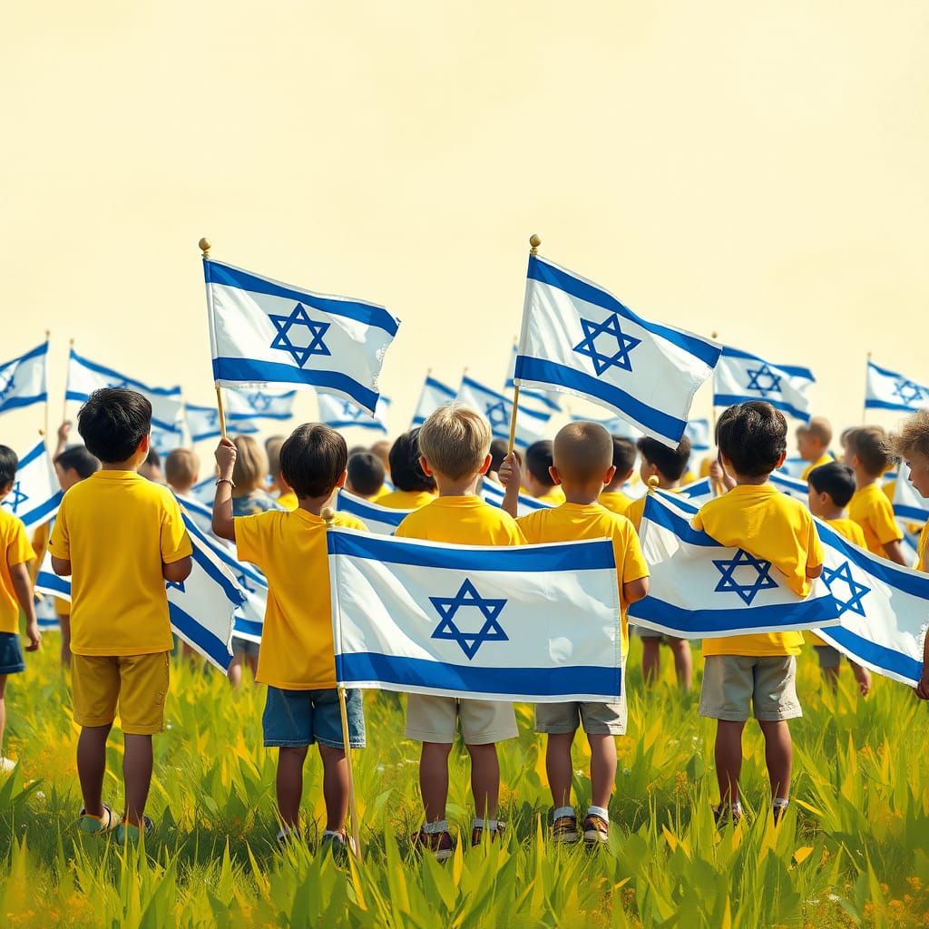 Children Holding Flags in Abstract Style