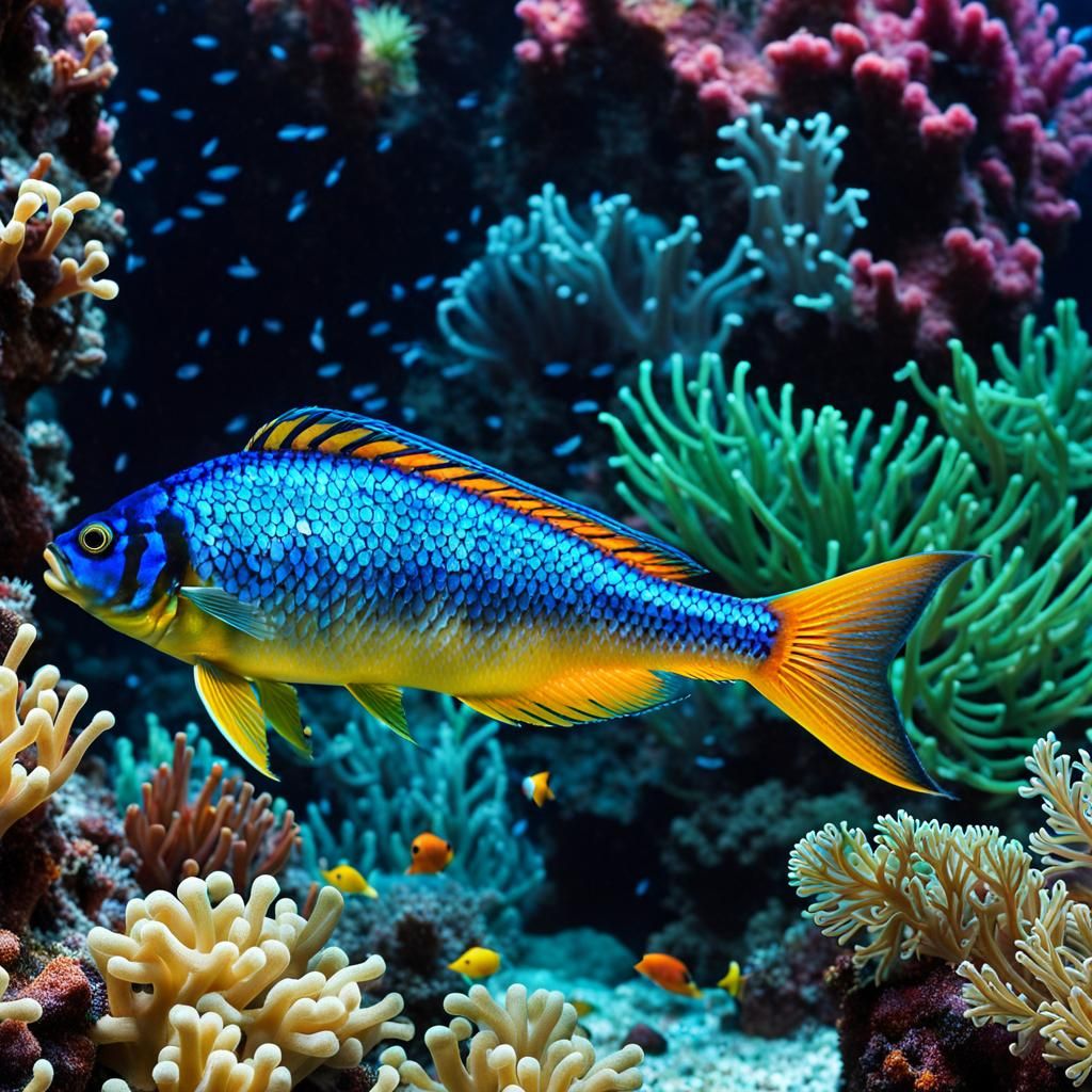 Vibrant Ocean Life in Airbrush Art Style