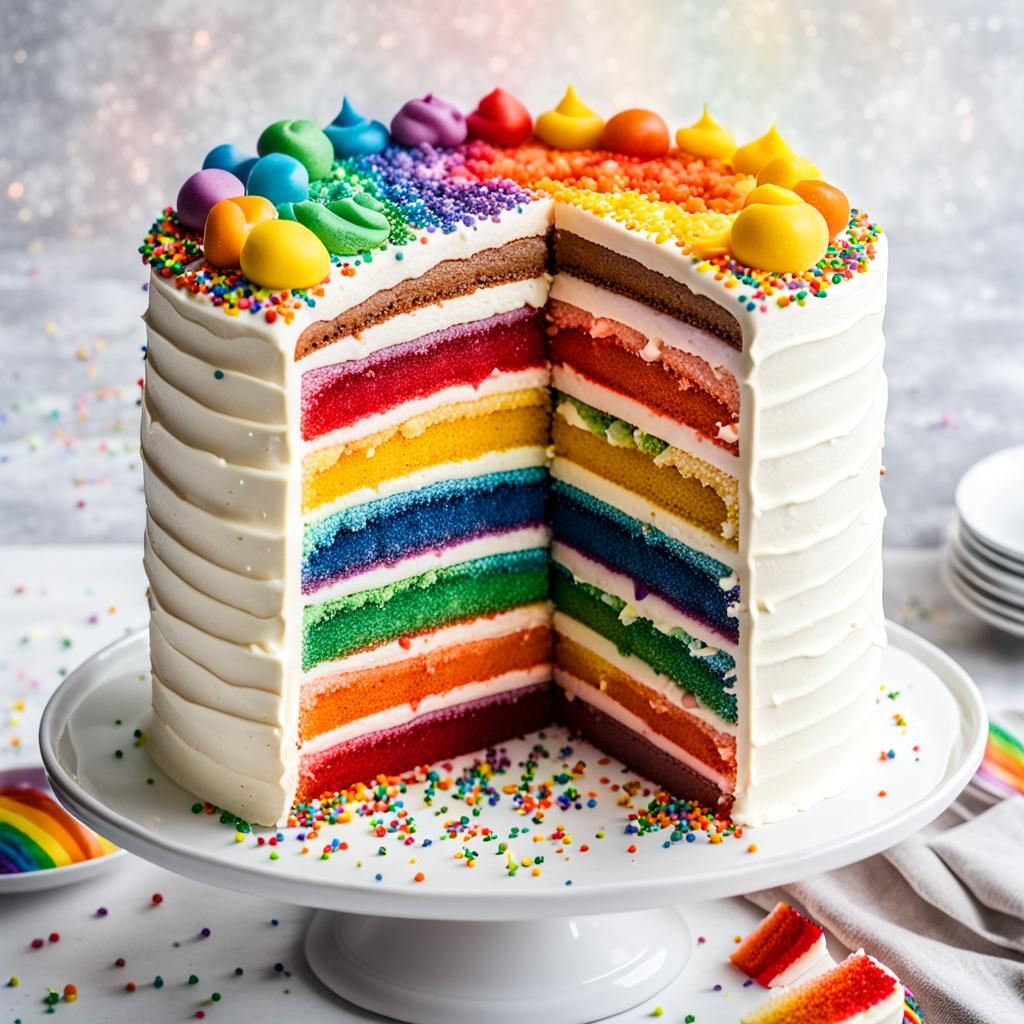 Rainbow Cake with Sprinkles and Slice
