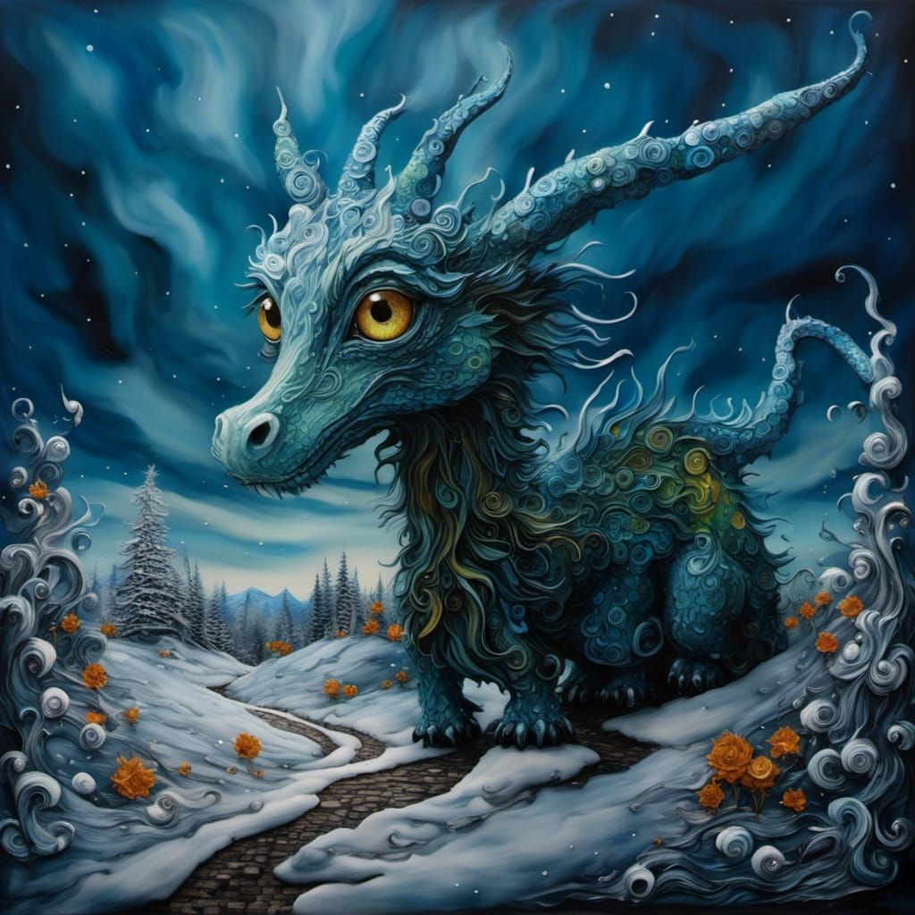 <lora:Ink Dragons2:1.0> Van Gogh's art painted by Tim Burton...