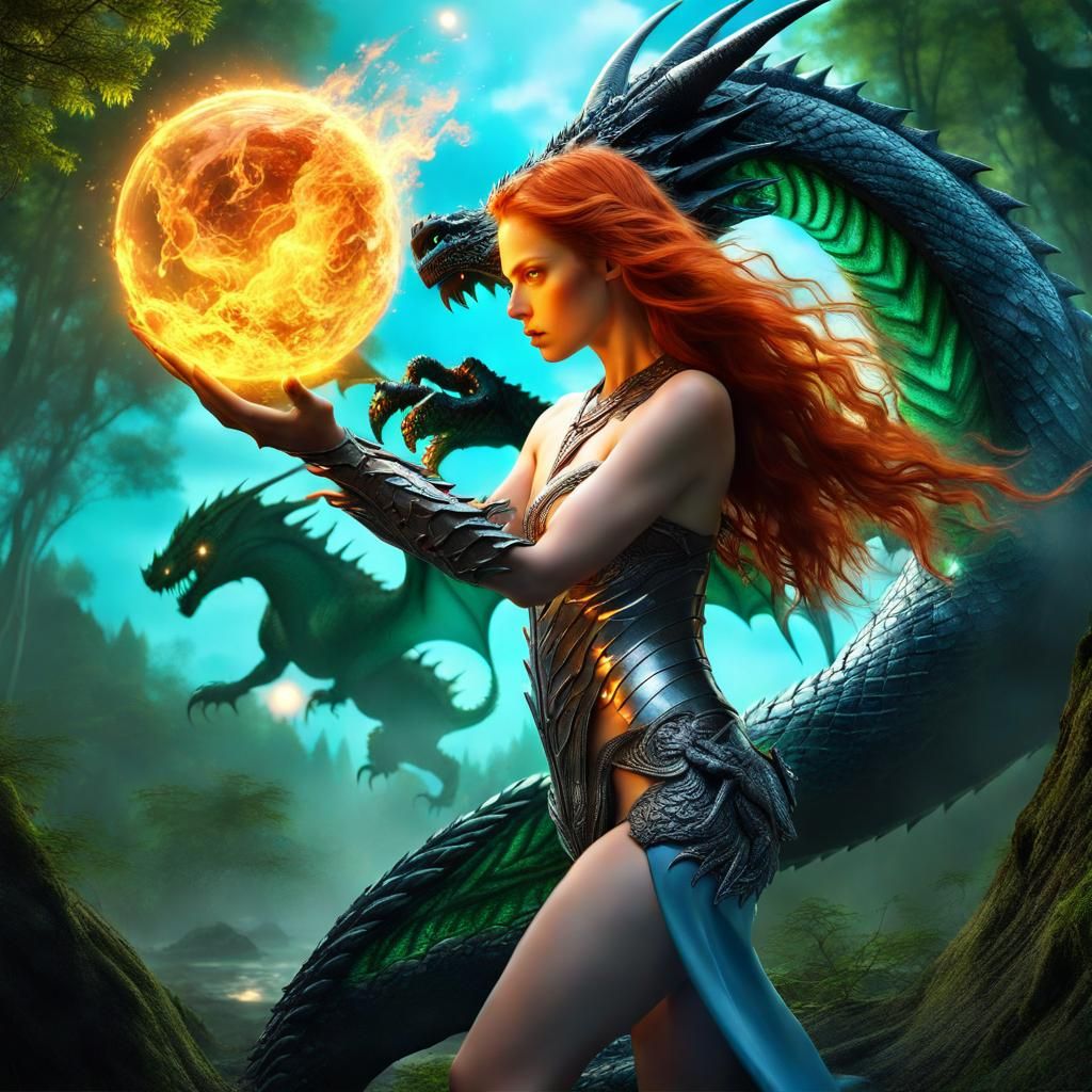 Fiery Dragon's Breath in a Fantasy Forest