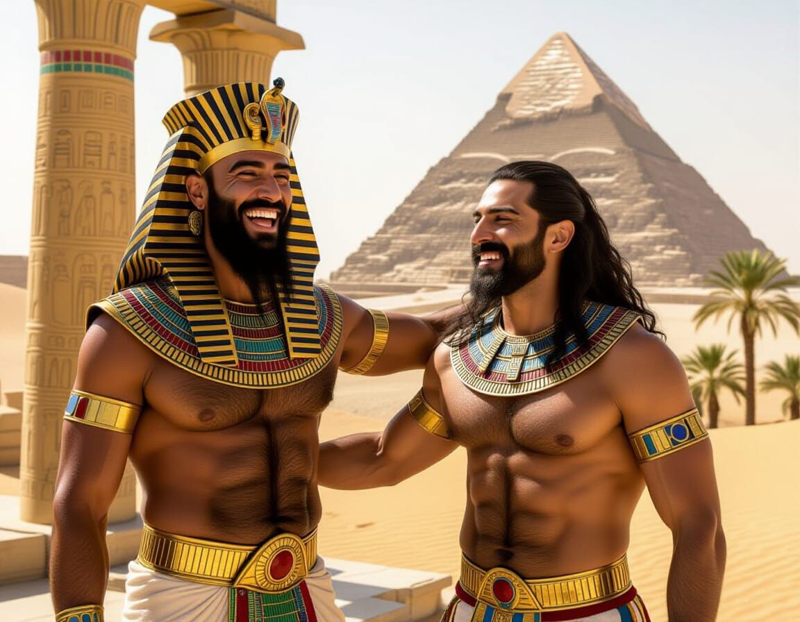 Egyptian Pharaoh Laughing in the Desert: Photorealistic Stil...