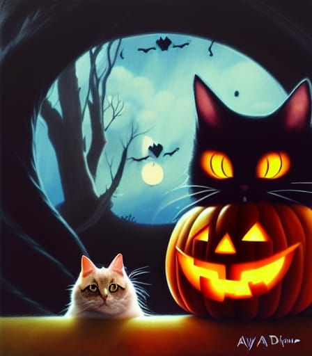 Anime Cat in Pumpkin, Ghibli-Style Halloween