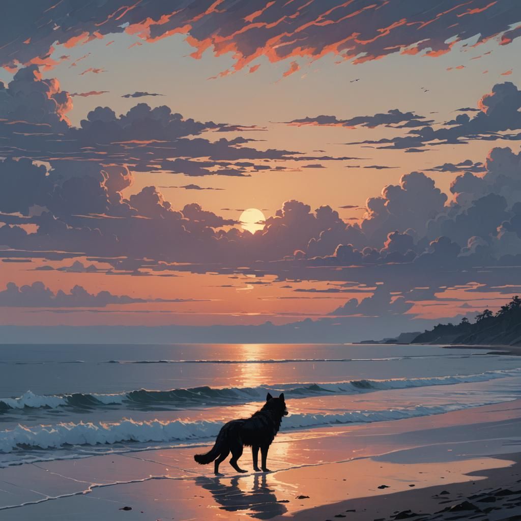 Lycanthrope at Dawn: Gouache Anime Illustration