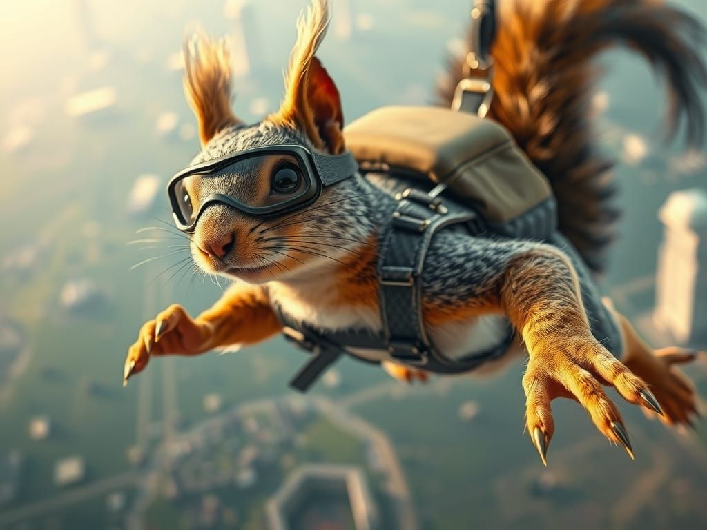 Anthropomorphic Squirrel Skydiving Adventure in Cinematic St...