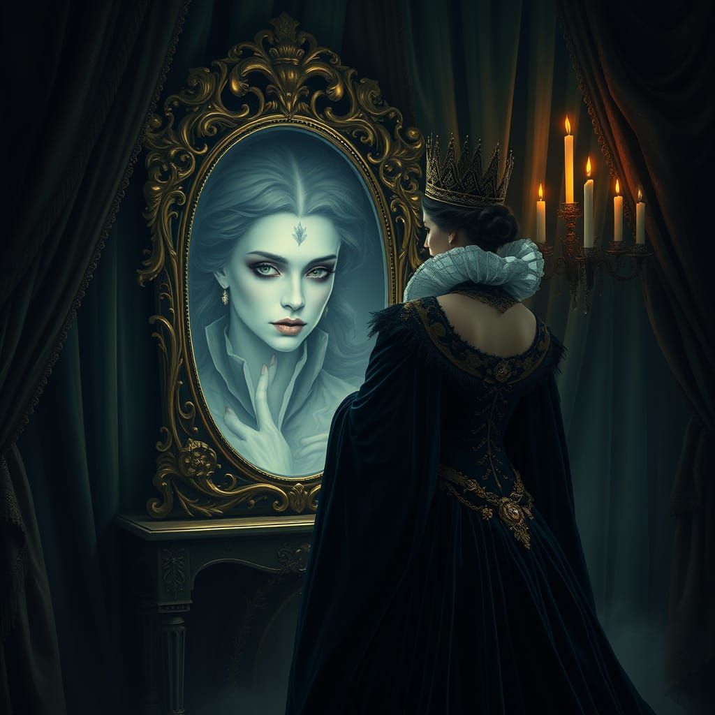 Victorian Queen and Enchanted Mirror, Dark Fantasy