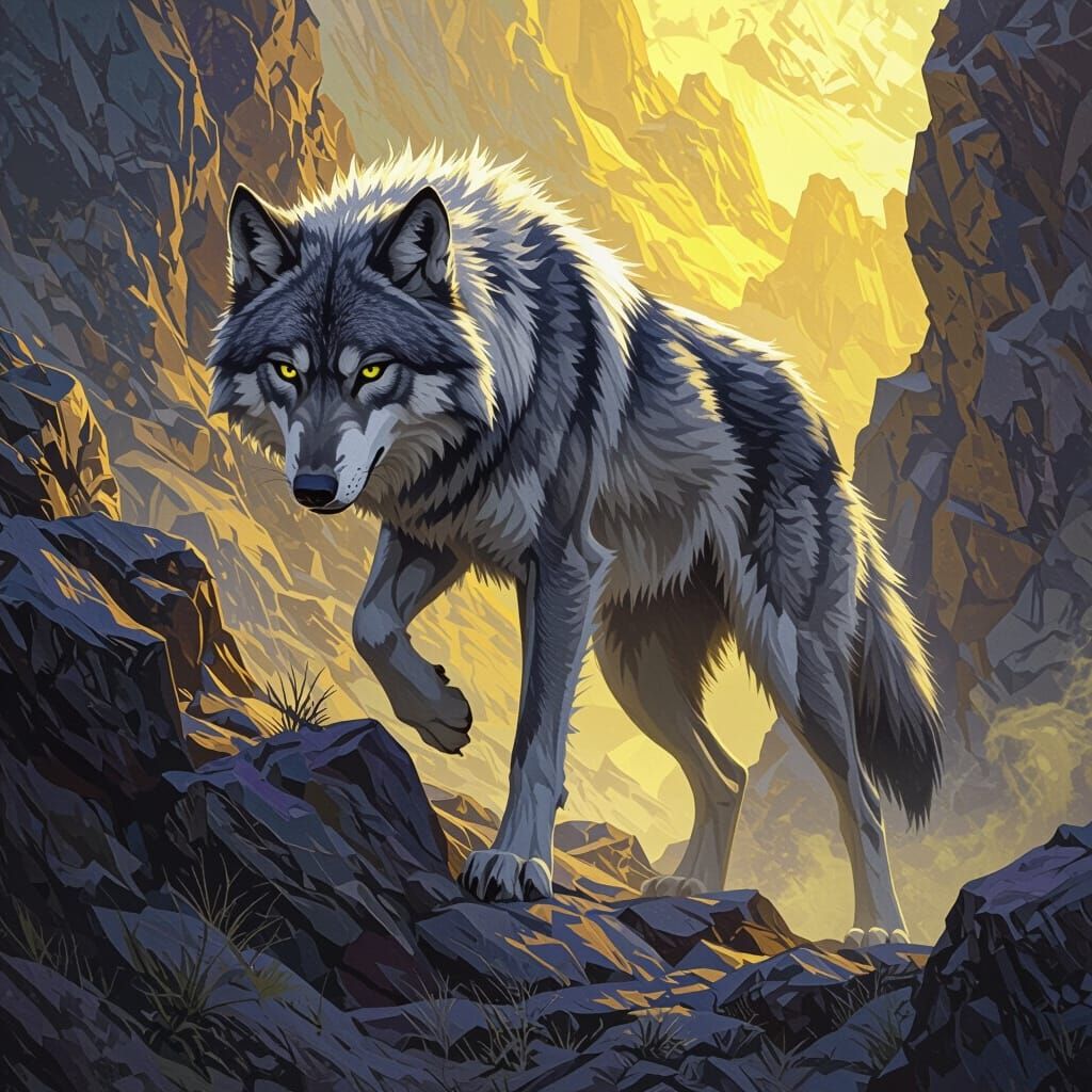 Gray Wolf Climbing in Dark Fantasy Concept Art