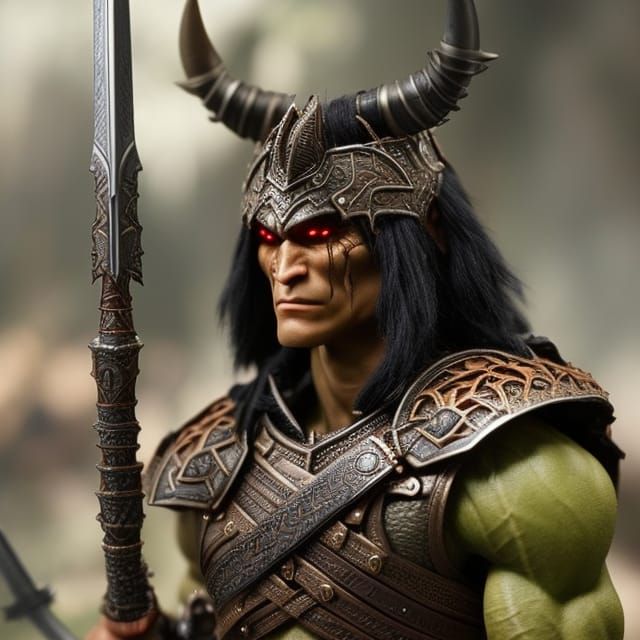 Fierce Half-Orc Warrior with Demonic Sword