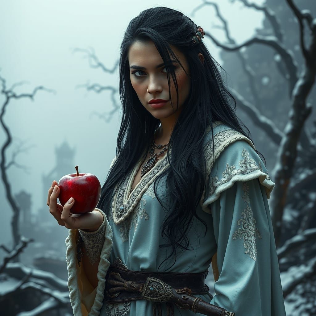 Menacing Woman Warrior in Post-Apocalyptic Winter