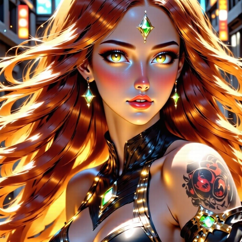 Redhead Woman Portrait with Glasses, Smiling, Windblown Hair