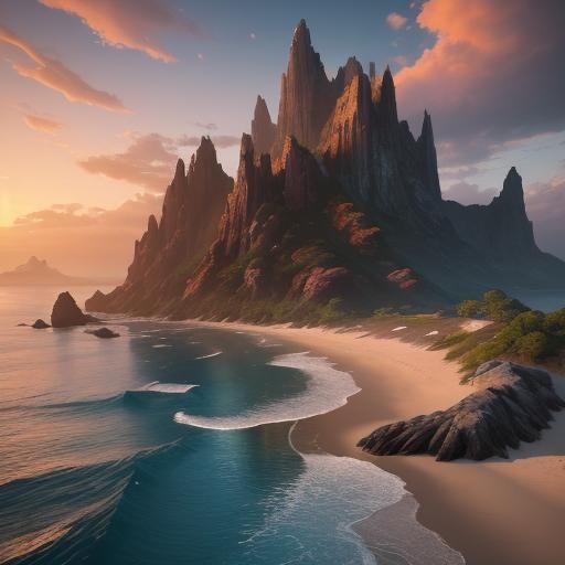 Fantasy Shore Sunset in Unreal Engine Style