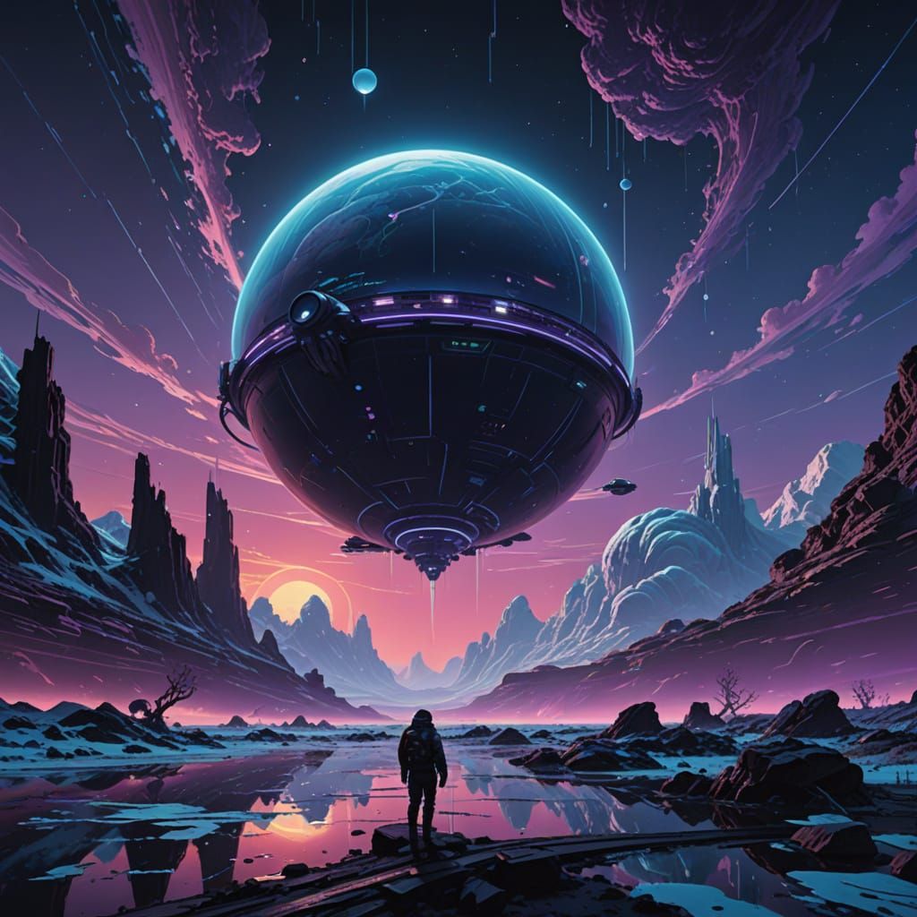 Epic Cosmic Landscape with Glowing Bioluminescent Tendrils a...