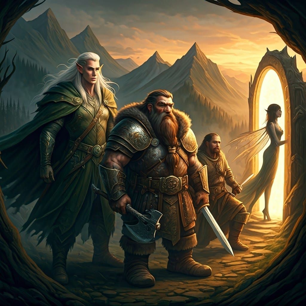Fantasy Fellowship Gathers at Portal Threshold