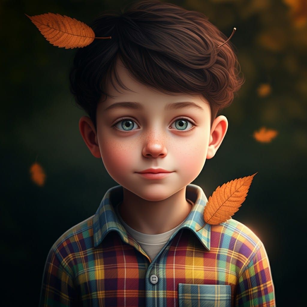 Boy in Plaid Shirt with 3D and Macro Framing