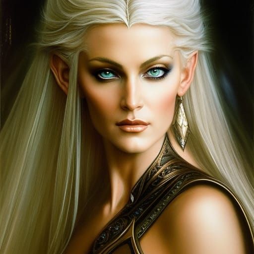 Blond Elf Warrior with Flaming Sword: Impressionist Oil Pain...