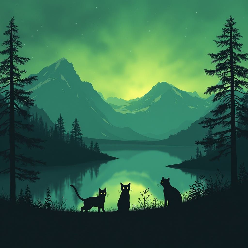 Cinematic Double Exposure of Black Kitten Silhouette