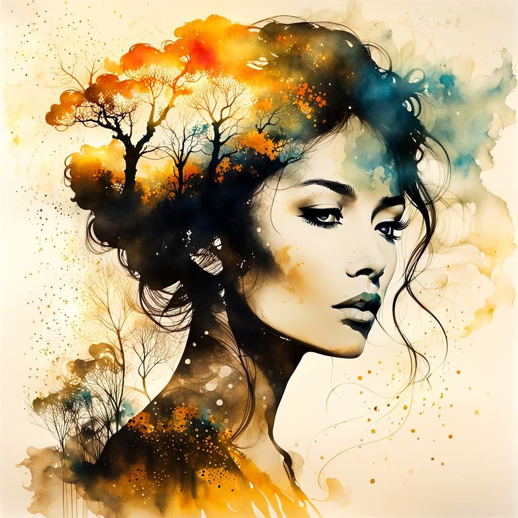 Ethereal Double Exposure Portrait in Expressionist Style