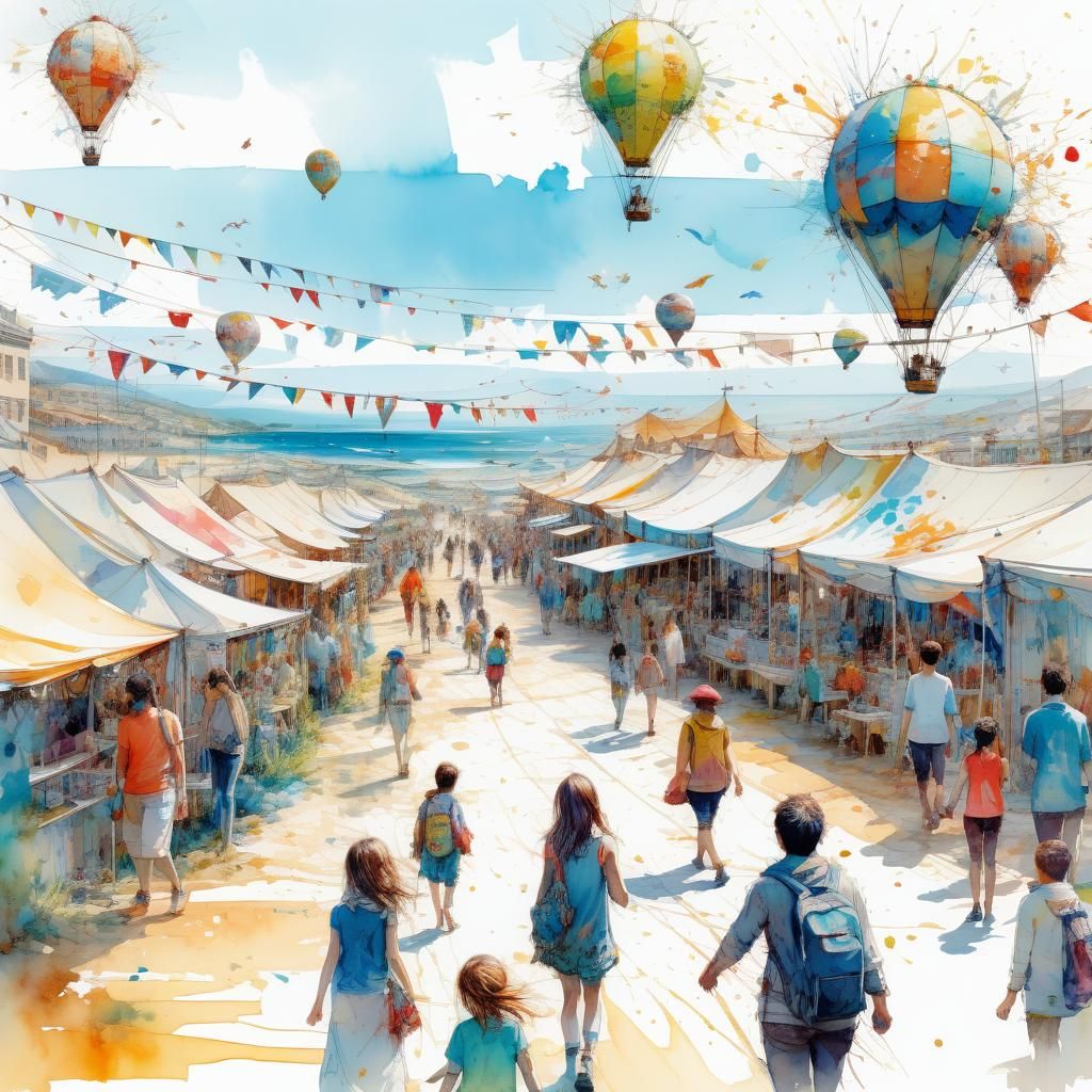 Colorful Kite Festival in Digital Watercolor Style