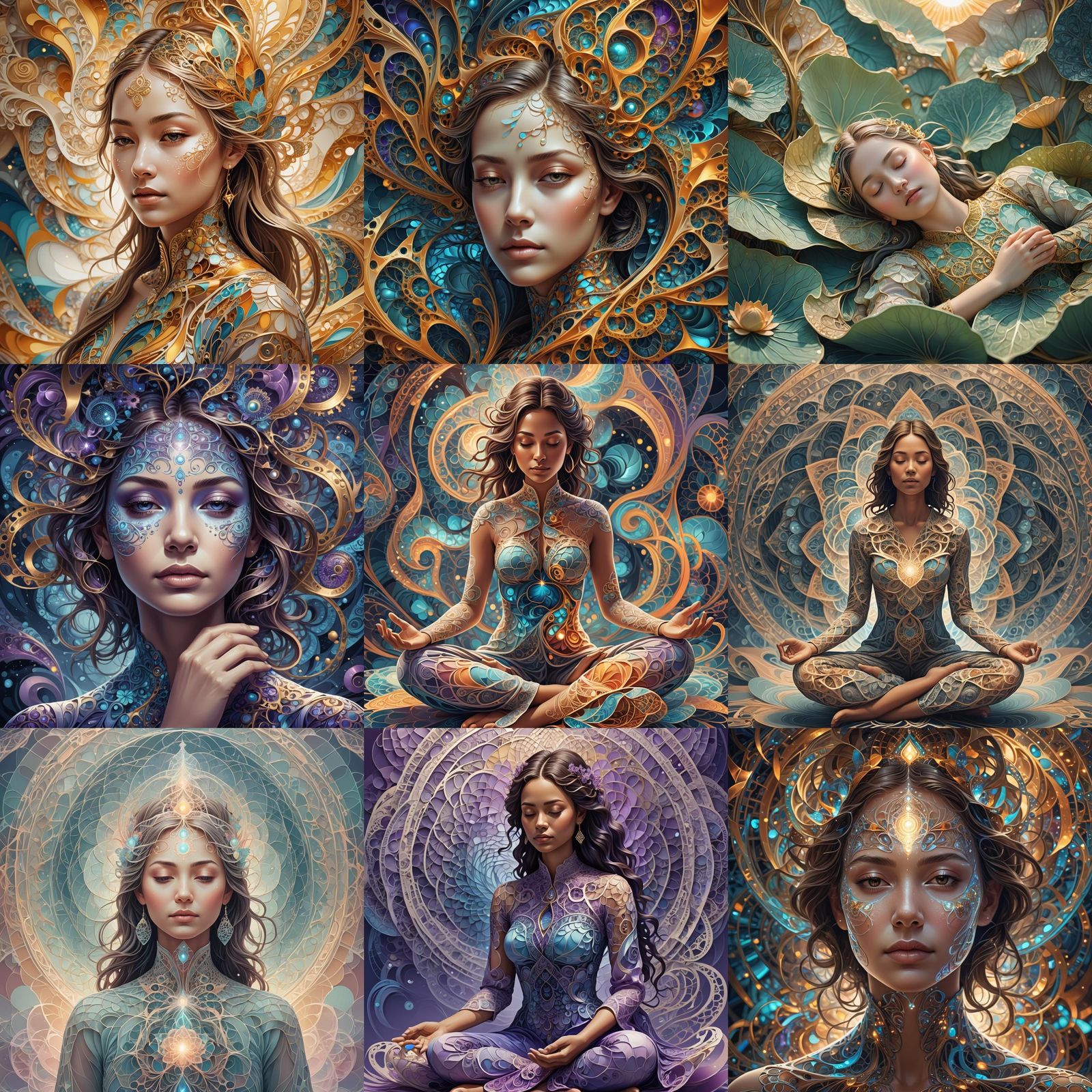 Woman in Sleep Meditation with Abstract Elements