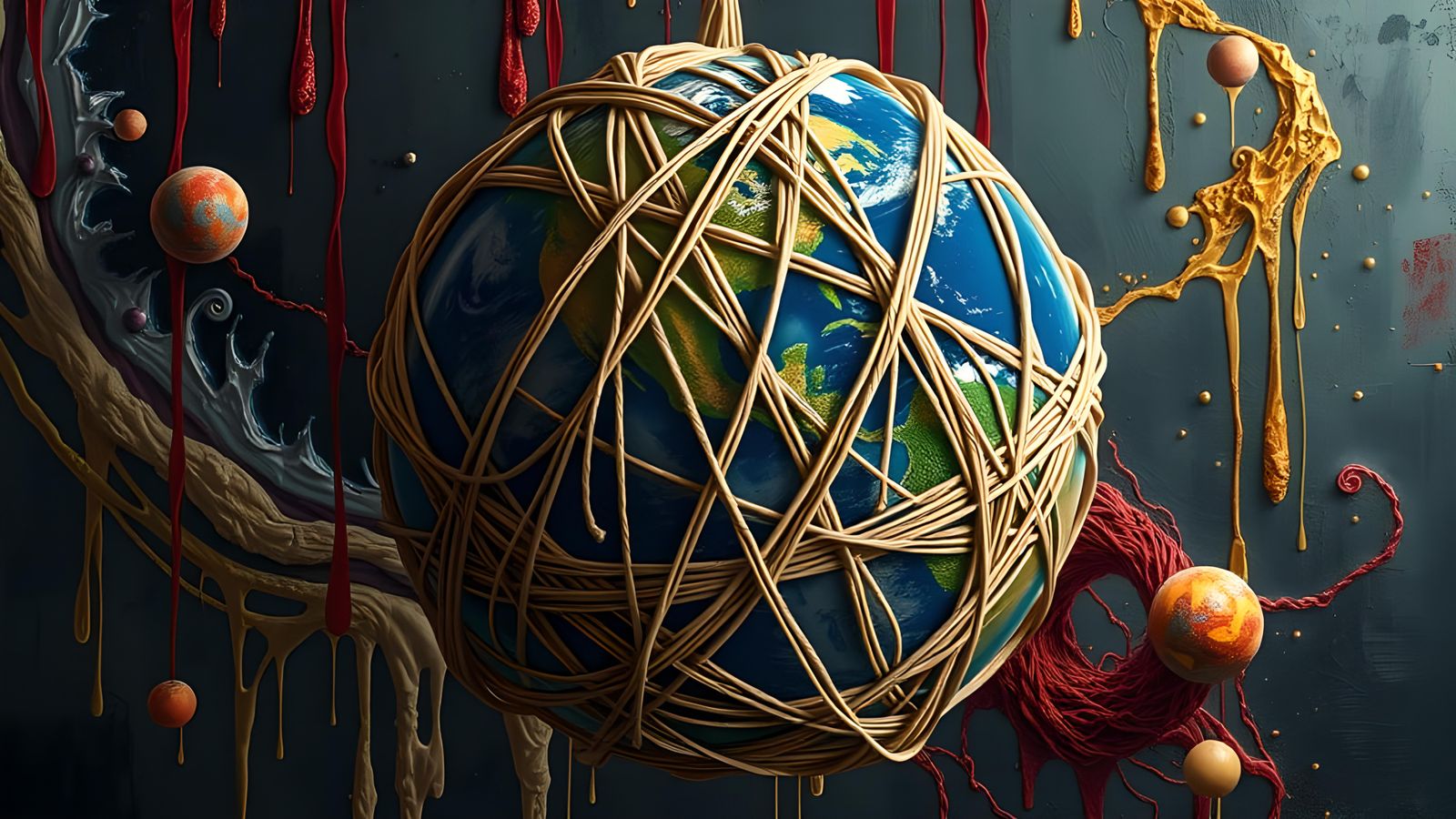 Earth as String Ball in Surrealist Style