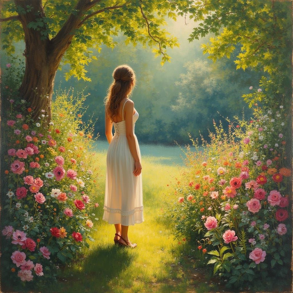 Impressionist Garden Scene with Woman