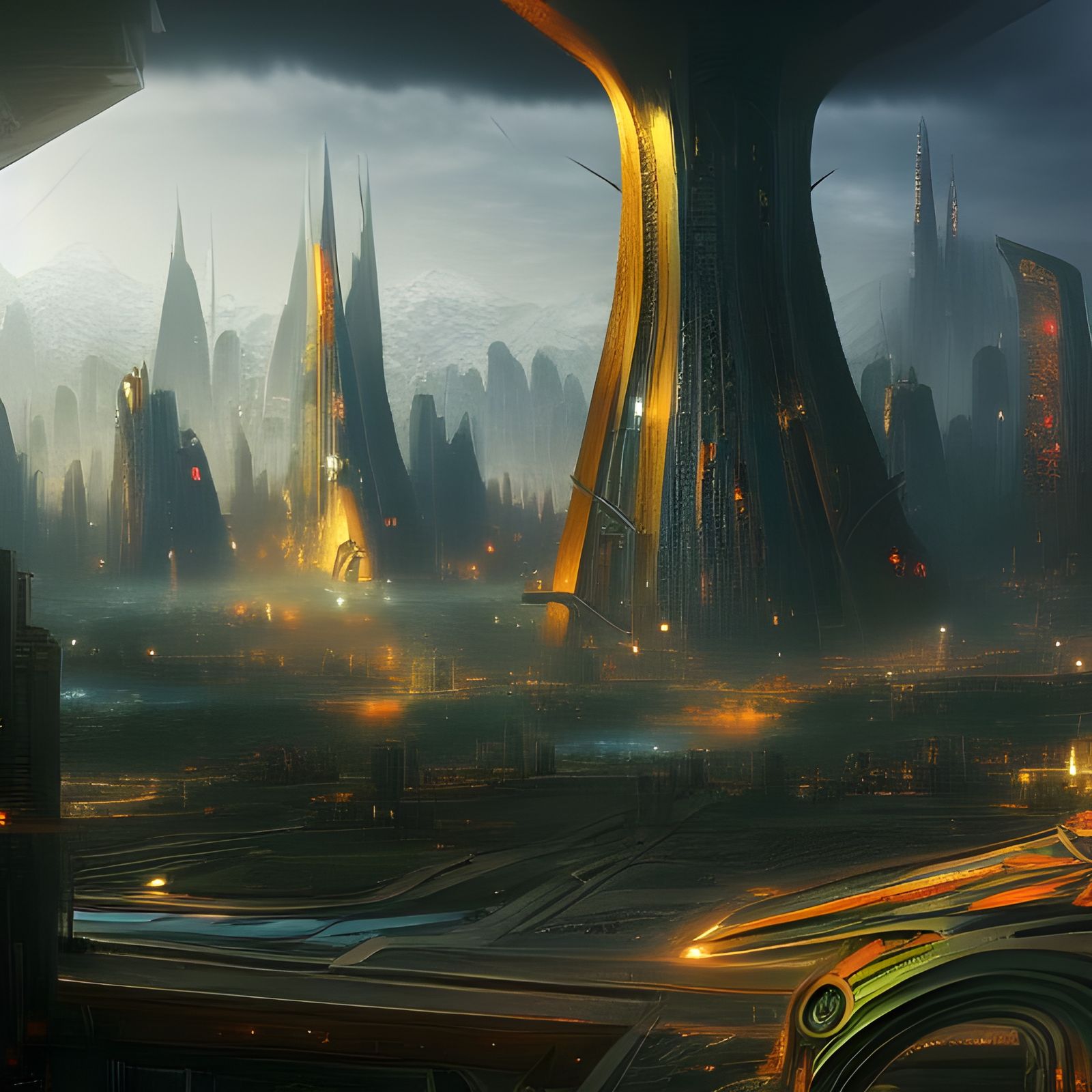 Detailed Photorealistic Futuristic City Landscape