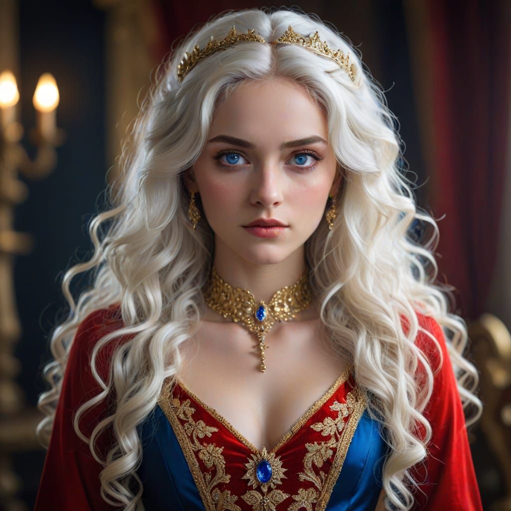 Beautiful Young Noble Woman with White Hair