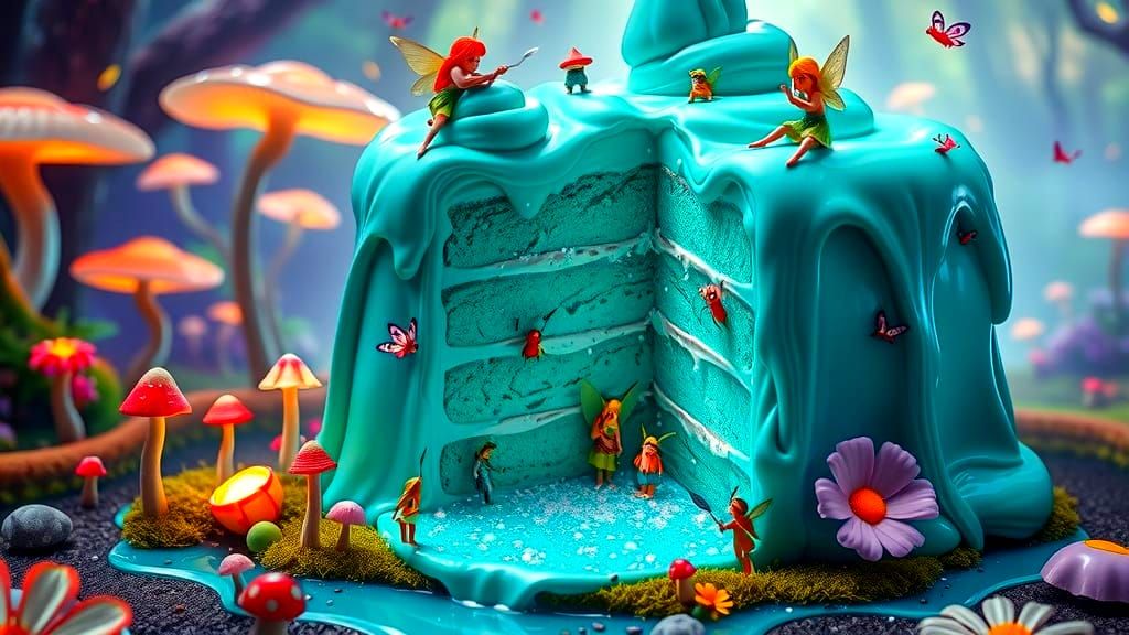 Psychedelic Turquoise Cake Mountain in Fairyland