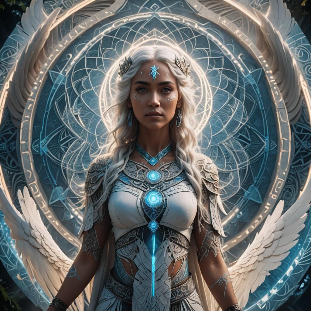 Maori Goddess with Angel Wings and Sacred Geometry