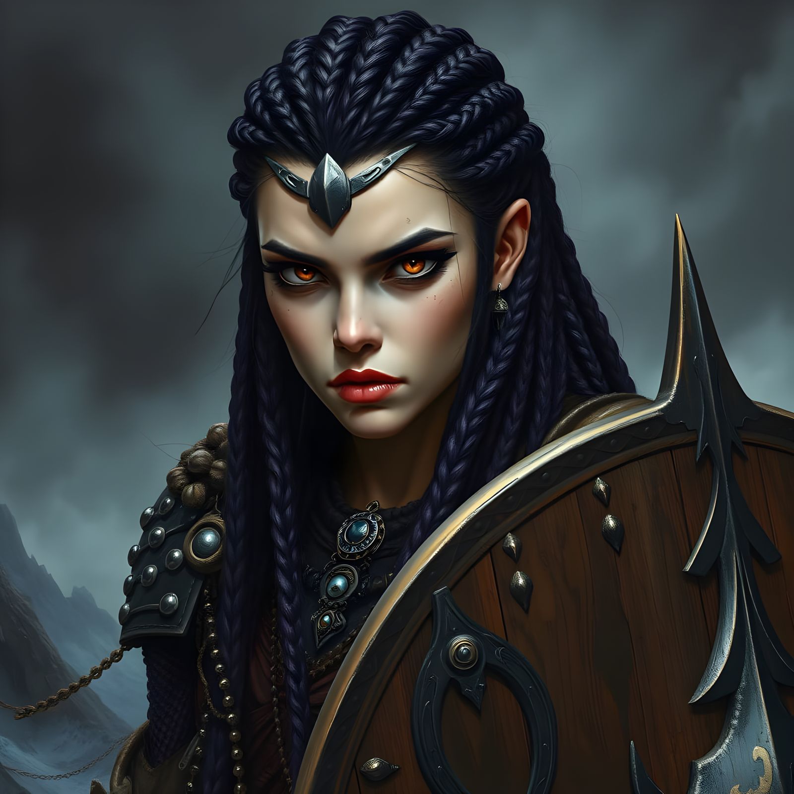 Ethereal Viking Shield Maiden in Dark Mystical Armor