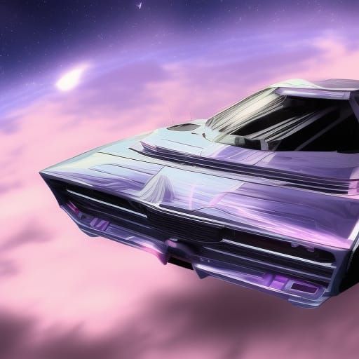 Vaporwave Space Car in Digital Matte Painting Style