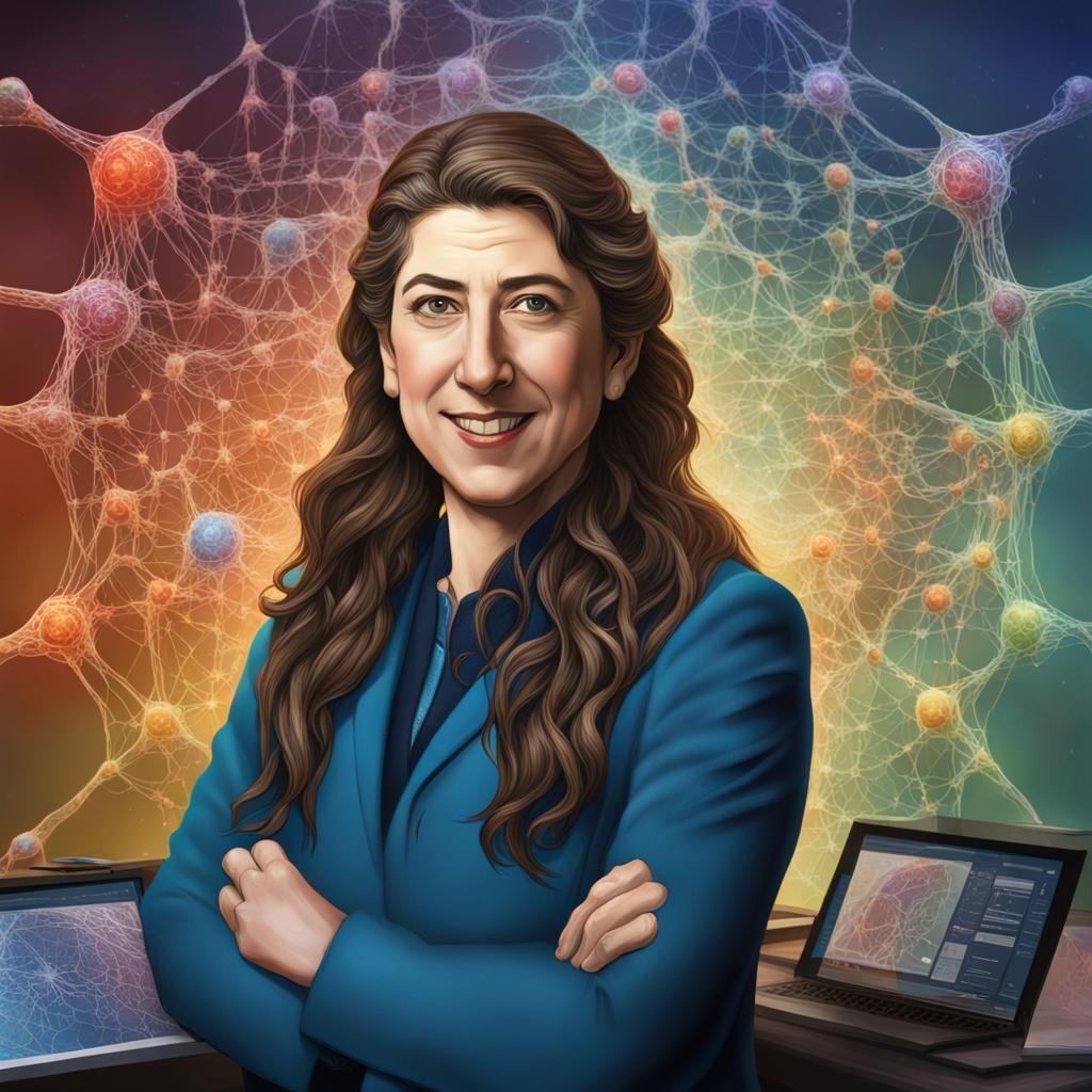 Mayim Bialik Portrait with Neuron Web Background
