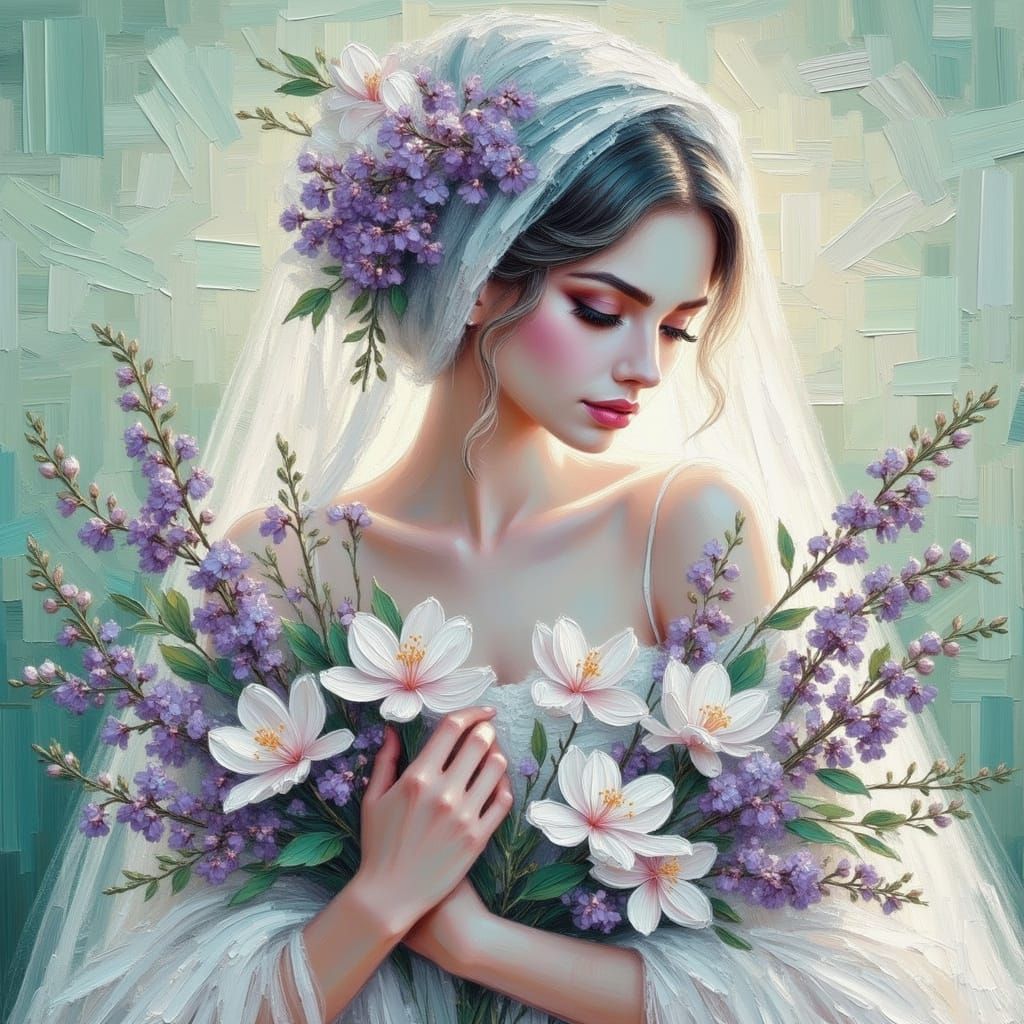 Woman in Bloom: Impasto Digital Art