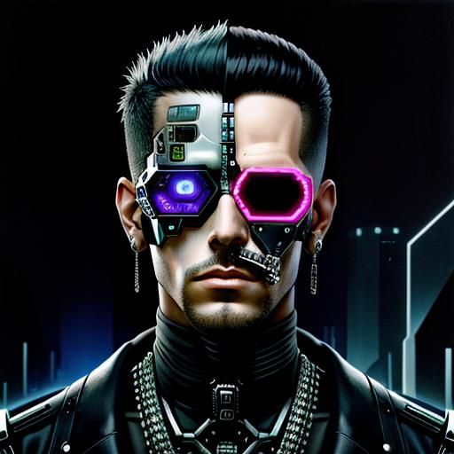 Surreal Cyberpunk Character with Mechanized Details