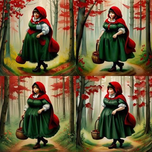 Chubby Little Red Riding Hood Strolls Through Enchanting Woo...