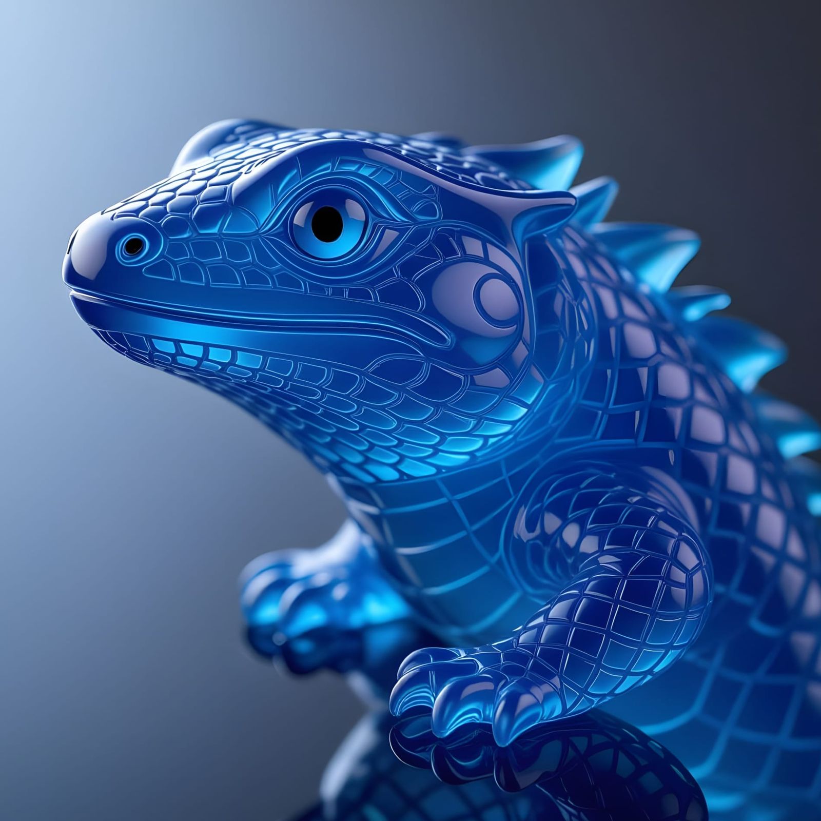 Blue Onyx Lizard Totem in Minimalist Style