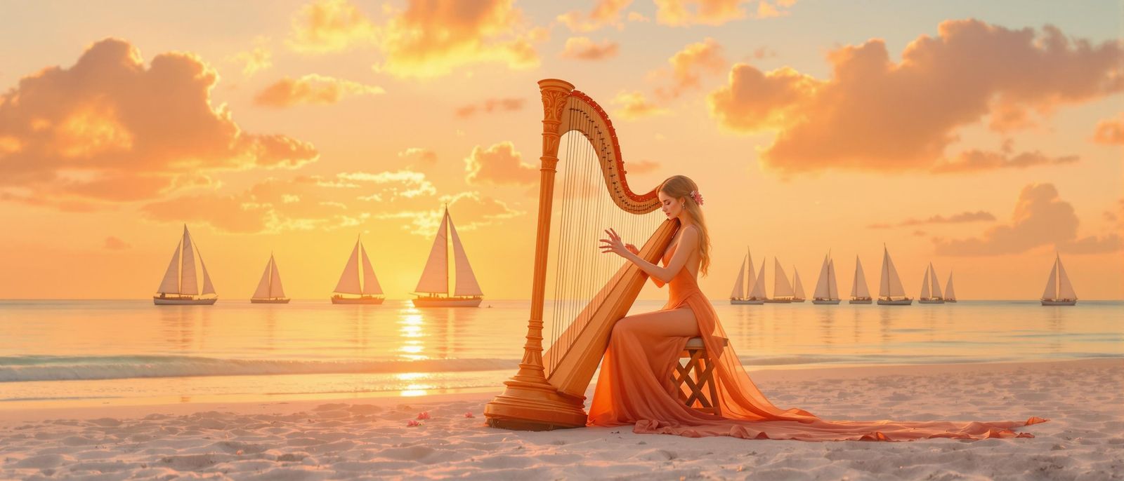 Sunset Serenade on Tranquil Beach in Vibrant Color