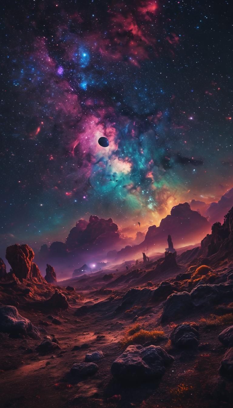 Surreal Cosmos Landscape with Alien Mold Infection